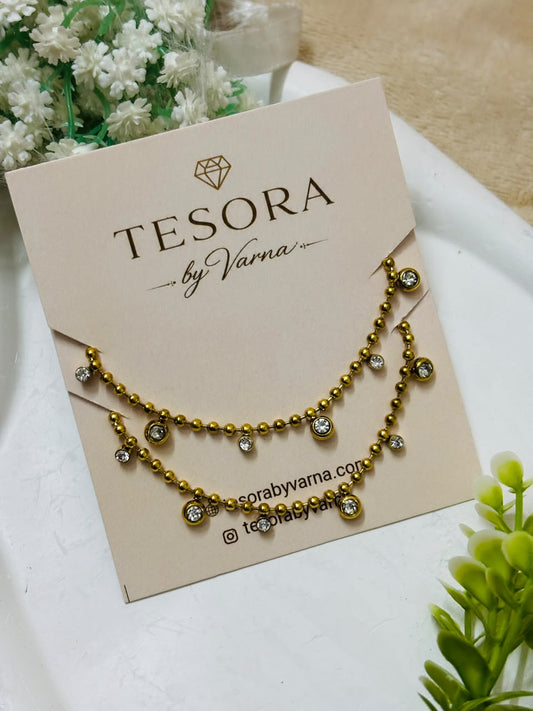 Estelle Beaded Sparkle Charm Anti-Tarnish Anklets